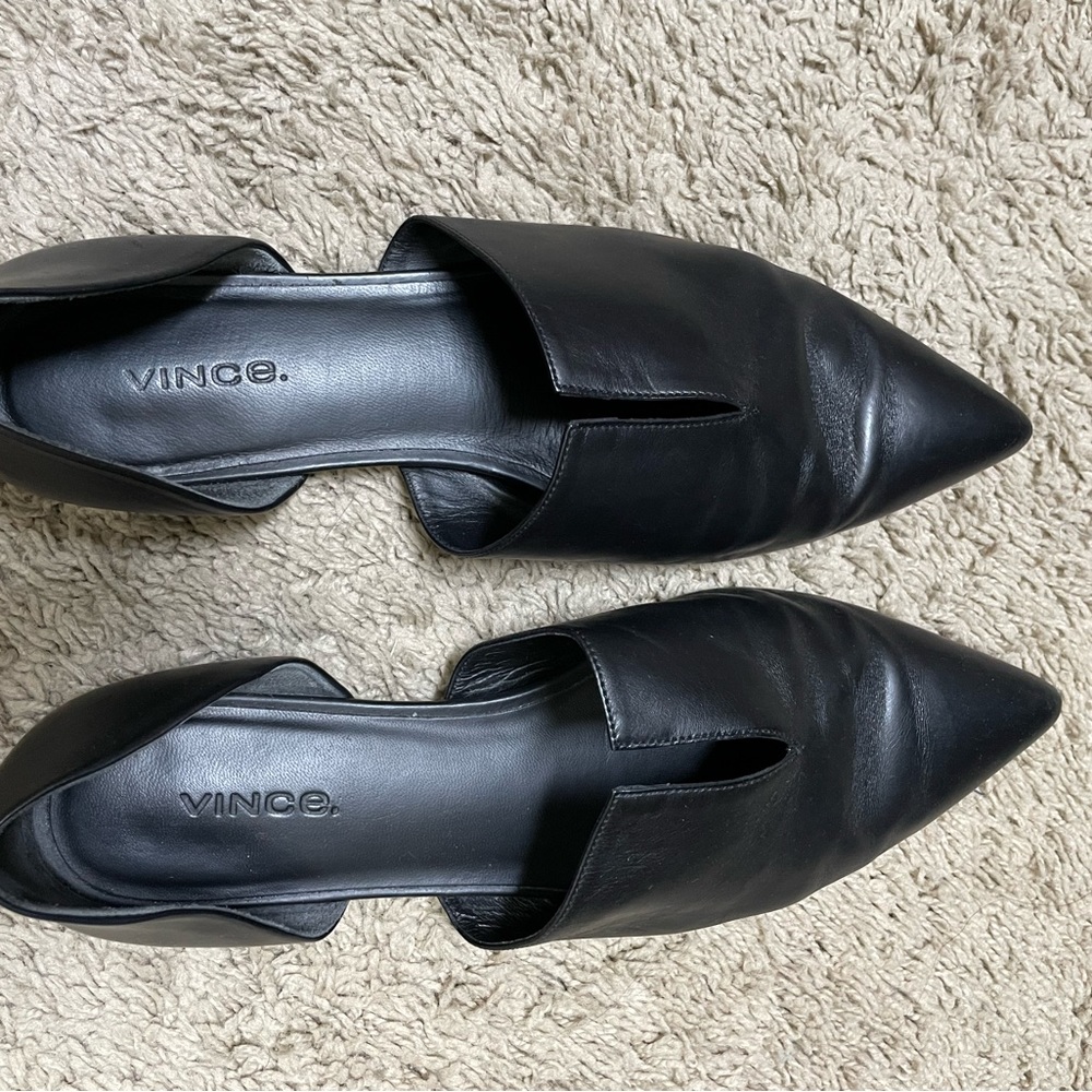 Vince Black Leather Pointed Flats